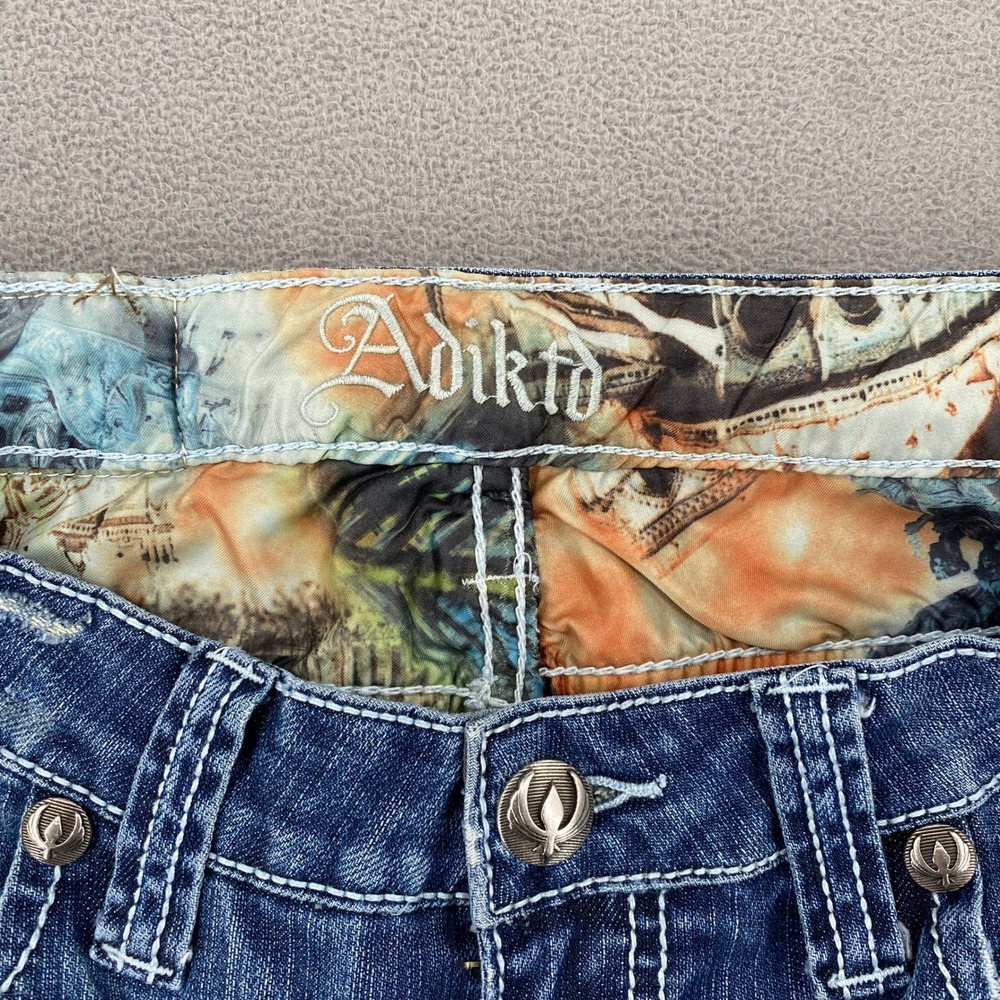 Adiktd Womens Y2K Embroidered Studded Zipper Bootcut Jeans Size 6 W29 Blue - Picture 5 of 11